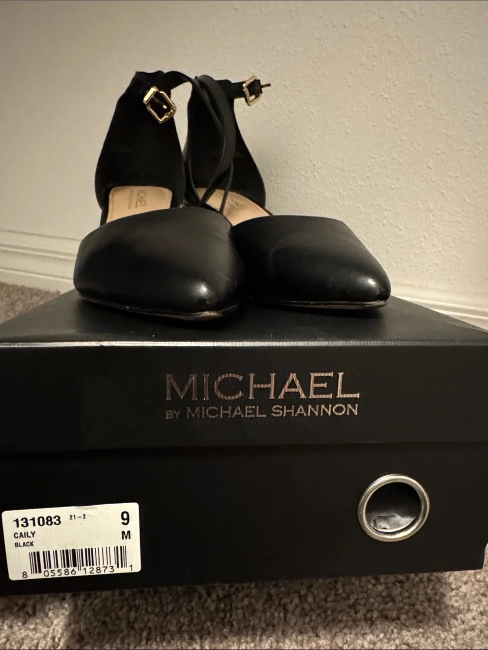 Michael by Michael Shannon Black Pointed Ankle-Strap Block Heels